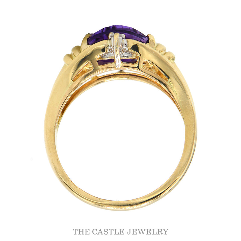 Fancy Cut Amethyst Ring with Diamond Accents in 14k Yellow Gold