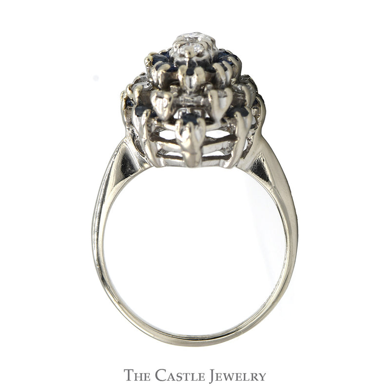 Marquise Shaped Diamond & Sapphire Cluster Ring in 14k White Gold