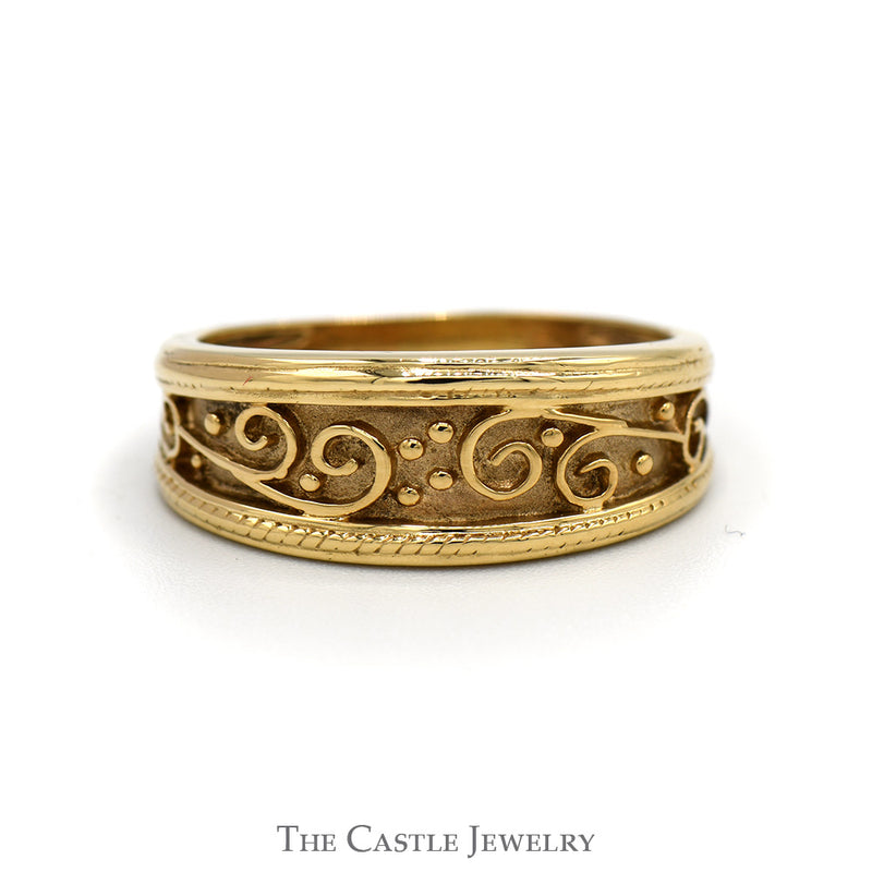 10k Yellow Gold Scroll Designed Tapered Band - Size 8.5