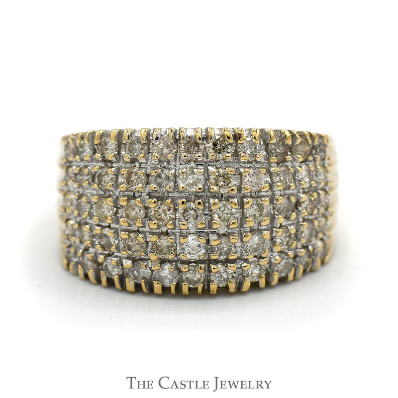 Wide 2cttw 5 Row Diamond Cluster Ring in 14k Yellow Gold