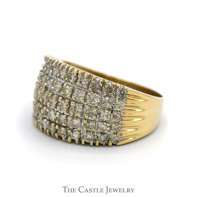 Wide 2cttw 5 Row Diamond Cluster Ring in 14k Yellow Gold