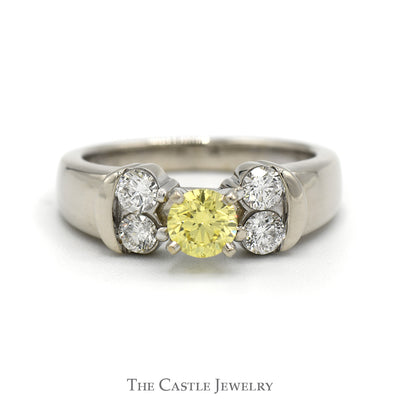 Yellow Diamond Ring with White Diamond Accents in 14k White Gold