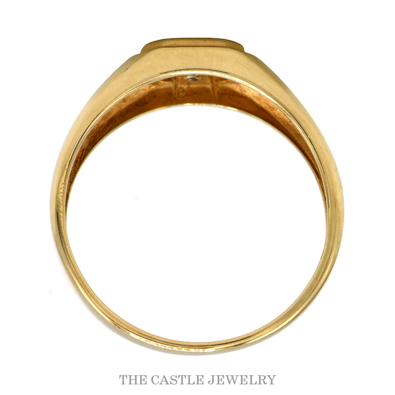 Front-facing view of the .06cttw diamond cross signet ring in 10k yellow gold