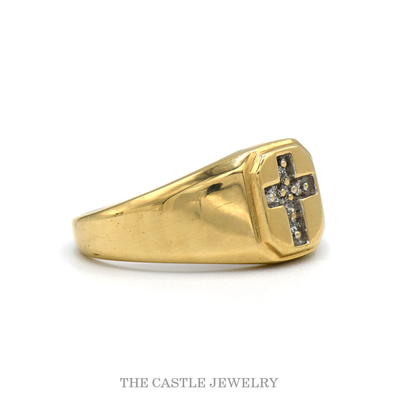 Side profile of the cross signet ring showing the plain polished tapered sides