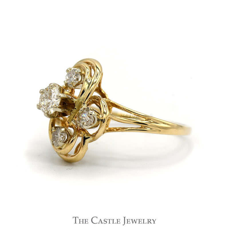Swirled Freeform 3/4cttw Round Diamond Cluster Ring in 10k Yellow Gold