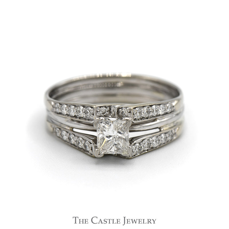 Princess Cut Diamond Bridal Set with Diamond Accented Matched Insert Wrap in 10k White Gold