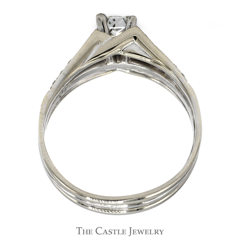Princess Cut Diamond Bridal Set with Diamond Accented Matched Insert Wrap in 10k White Gold