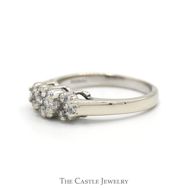 1/2cttw Triple Round Diamond Cluster Ring in 14k White Gold