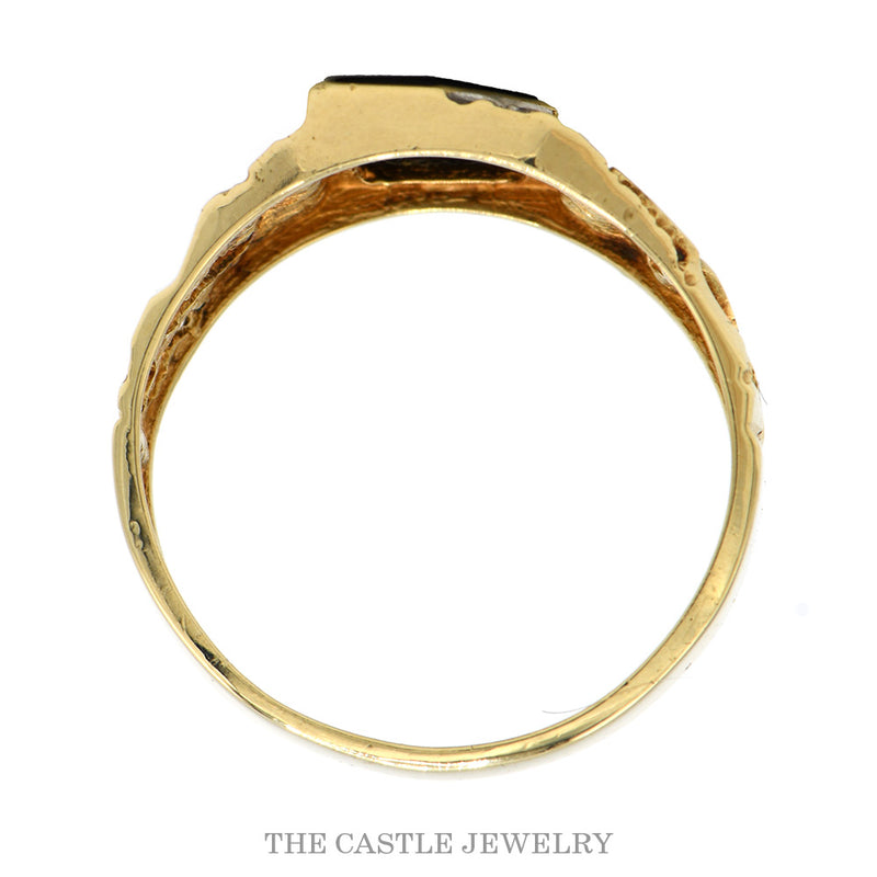 Front-facing view of the 10k yellow gold black onyx ring