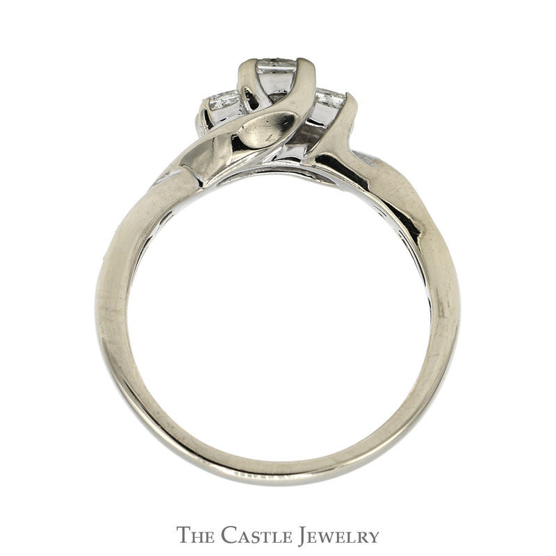 Three Stone Princess Cut Diamond Engagement Ring with Channel Set Accented Sides in 14k White Gold