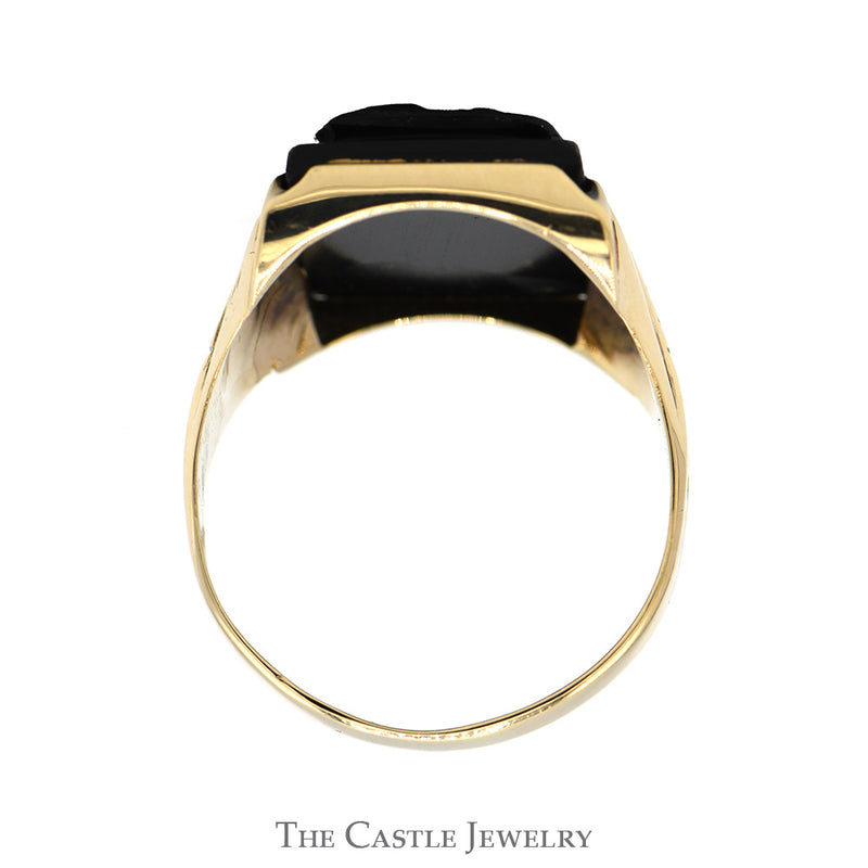 Rectangular Intaglio Ring with Ornate Detailed Sides in 10k Yellow Gold