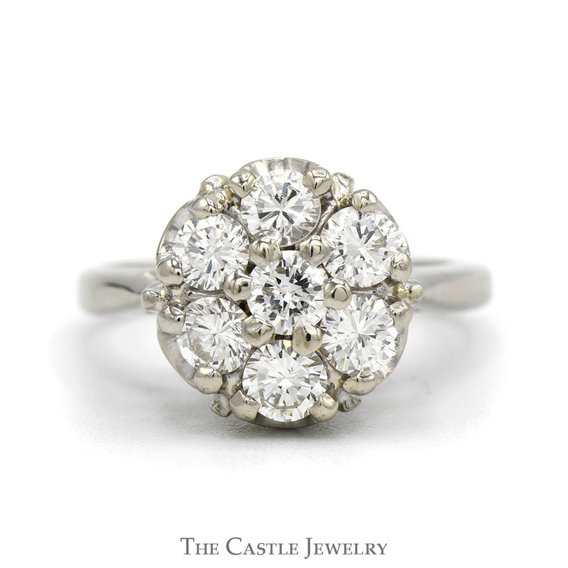 1cttw Round Shaped 7 Diamond Cluster Ring in 14k White Gold