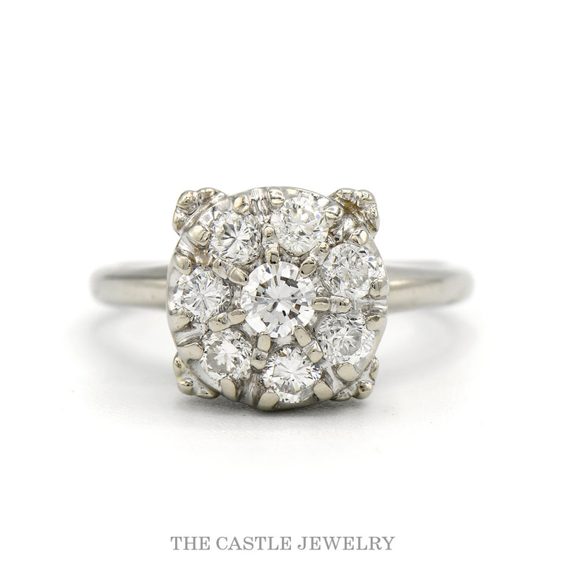 .85cttw Round Brilliant Cut Diamond Cluster Ring in 14k White Gold