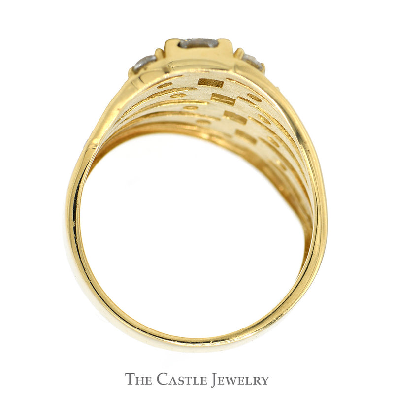 Multi Row Round & Square Cut Cubic Zirconia Ring in 14k Yellow Gold