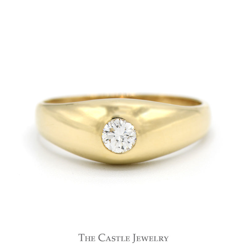 1/4ct Bezel Set Diamond Solitaire Ring with Polished Sides in 14k Yellow Gold