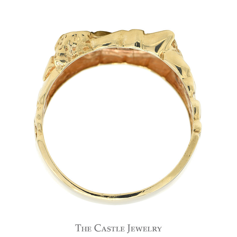 Nugget Style Ring with Row of Diamond Accents in 10k Yellow Gold