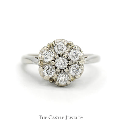 3/4cttw 7 Round Diamond Cluster Ring in 14k White Gold
