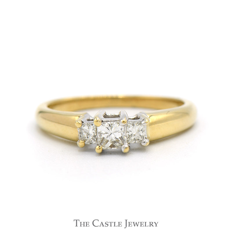 1/2cttw Three Stone Princess Cut Diamond Engagement Ring in 14k Yellow Gold