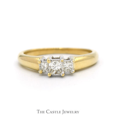 1/2cttw Three Stone Princess Cut Diamond Engagement Ring in 14k Yellow Gold