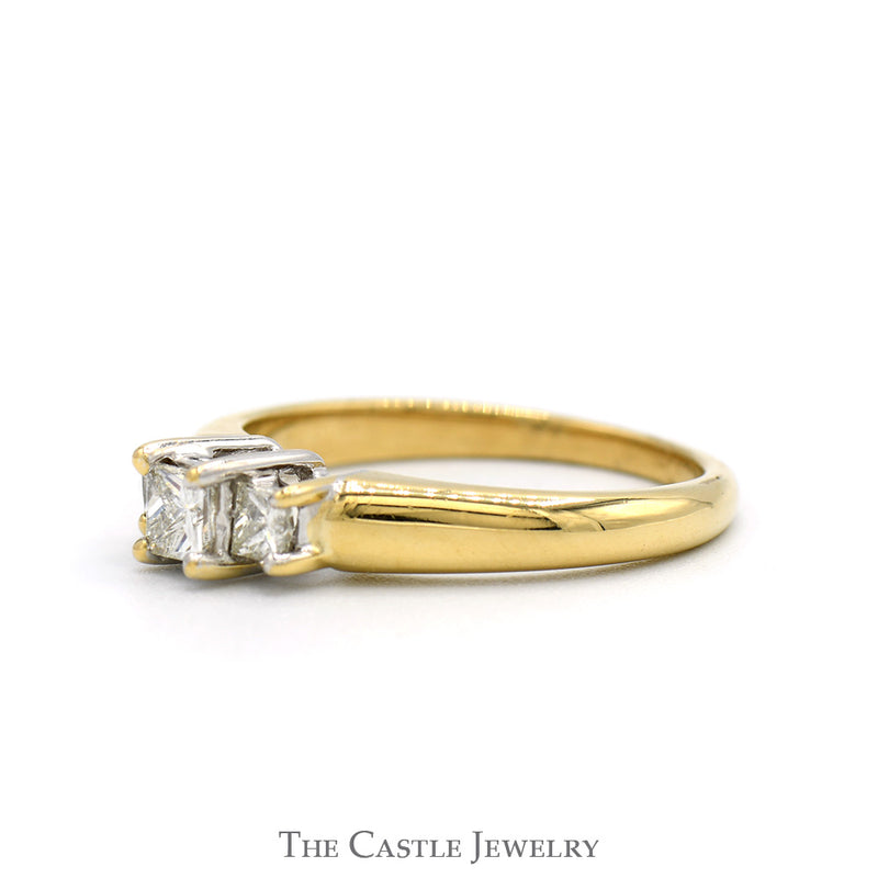 1/2cttw Three Stone Princess Cut Diamond Engagement Ring in 14k Yellow Gold