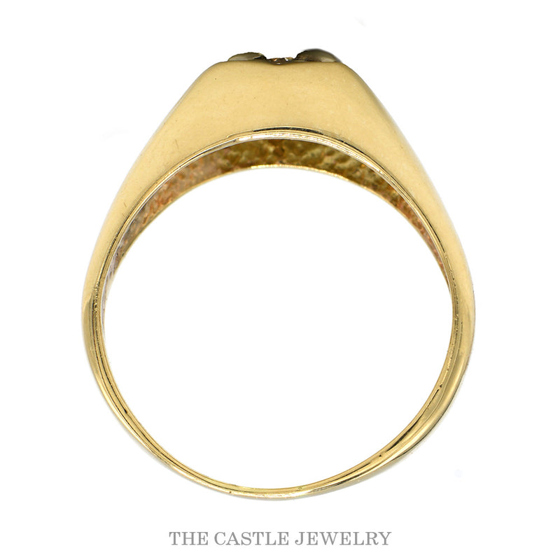 Front-facing view of the 14k yellow gold illusion set solitaire