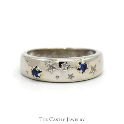 Star Designed Round Sapphire Band in 18k White Gold