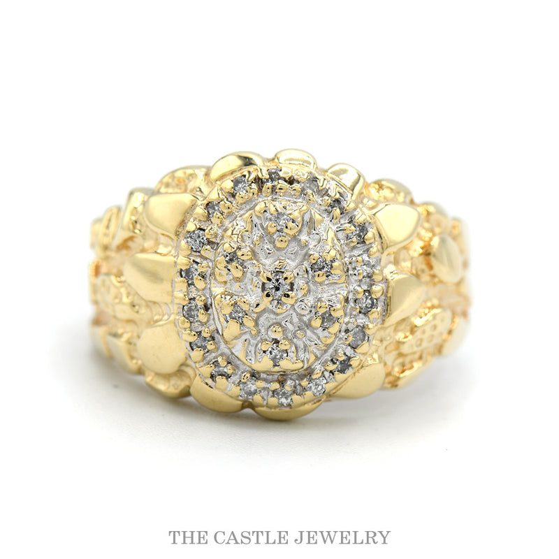 10K Yellow Gold Oval Shaped Diamond Cluster Ring with Nugget Sides