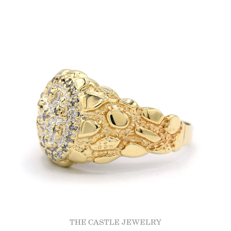 10K Yellow Gold Oval Shaped Diamond Cluster Ring with Nugget Sides