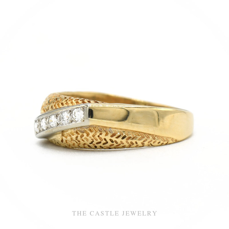 Side profile of the 10k two-tone men's ring showing band thickness and nugget texture