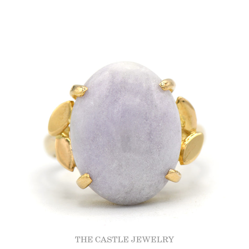 14k yellow gold lavender jade cabochon ring — top view