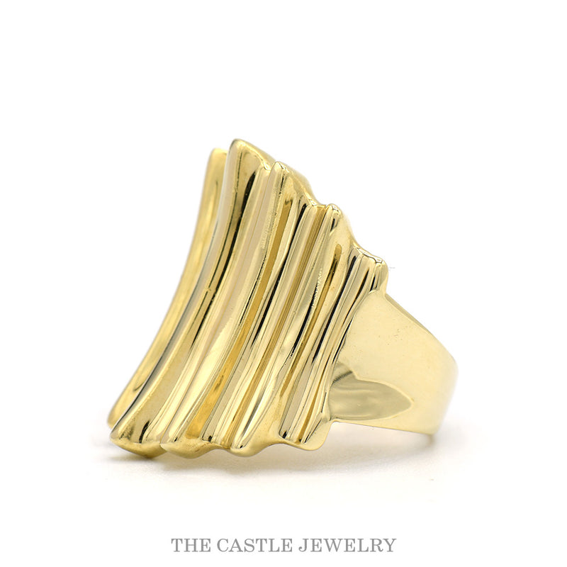 14k Yellow Gold Ridged Concave Designed Ring