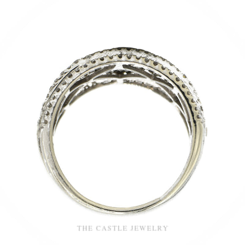 Front-facing view of the 10k white gold 1.75ctw multi-row diamond band