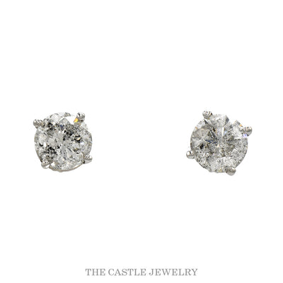 Salt and pepper 2cttw round brilliant cut diamond stud earrings in 14k white gold — front view
