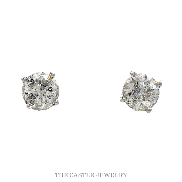 Salt and pepper 2cttw round brilliant cut diamond stud earrings in 14k white gold — front view