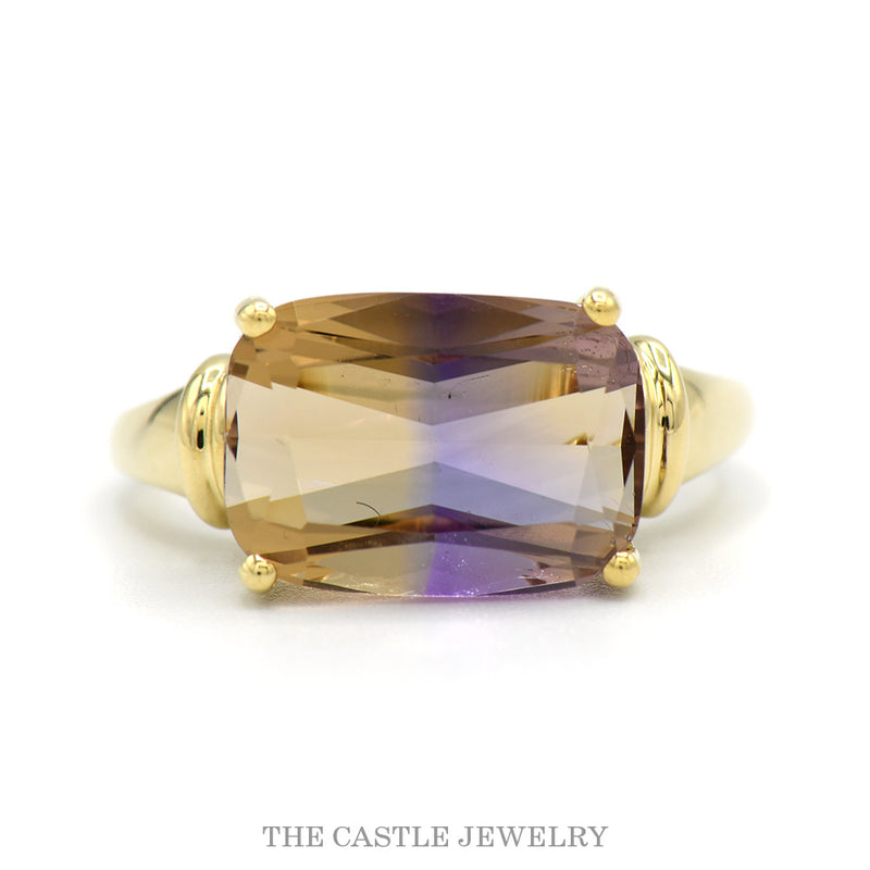 14k yellow gold sideways cushion cut ametrine ring — top view
