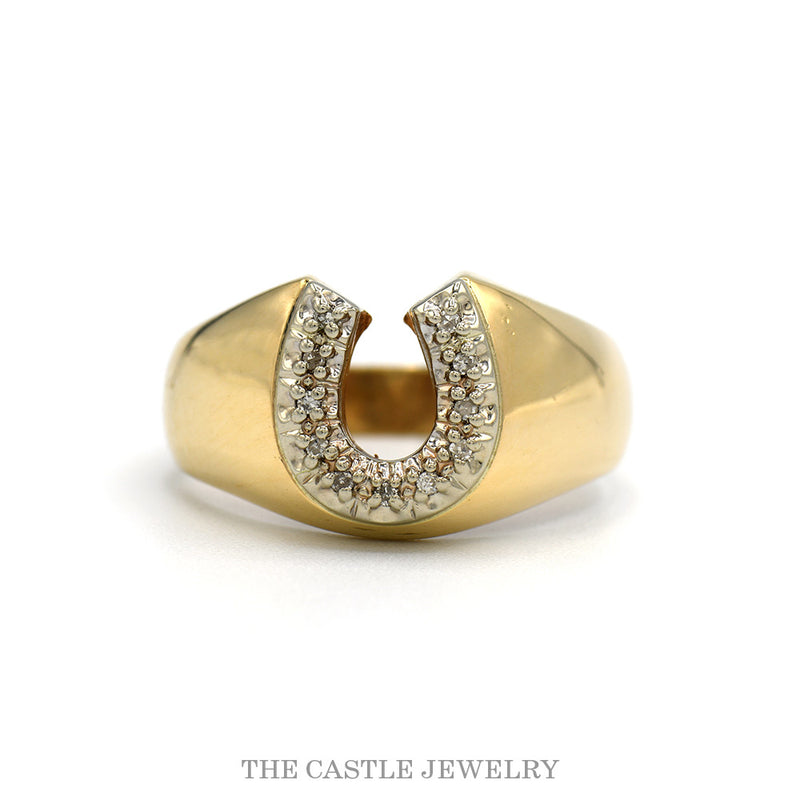 10k yellow gold double row diamond horseshoe ring — top view