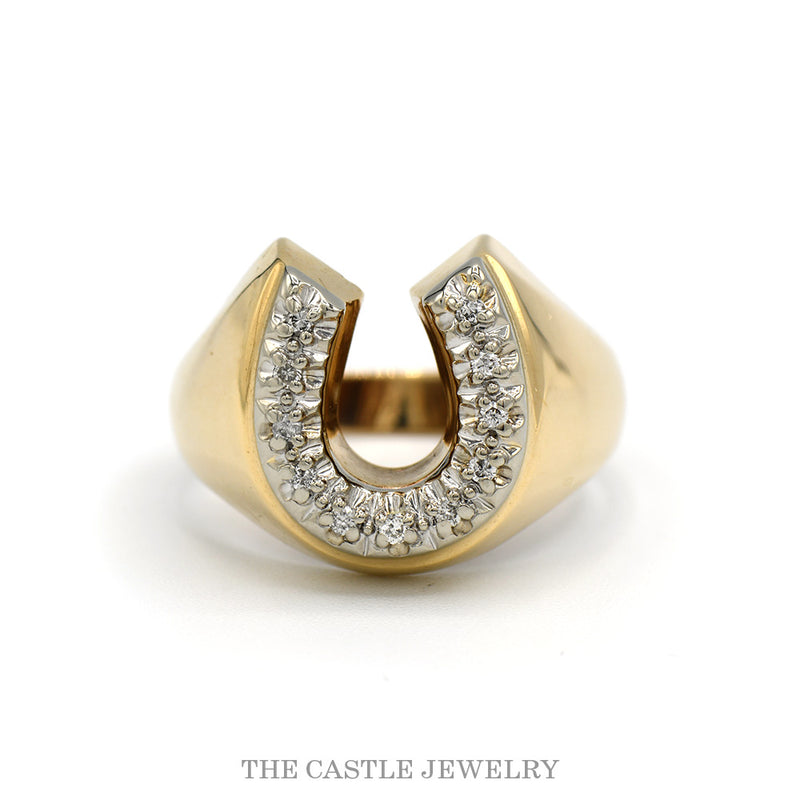 .10cttw diamond horseshoe ring with polished flared sides in 10k yellow gold — top view