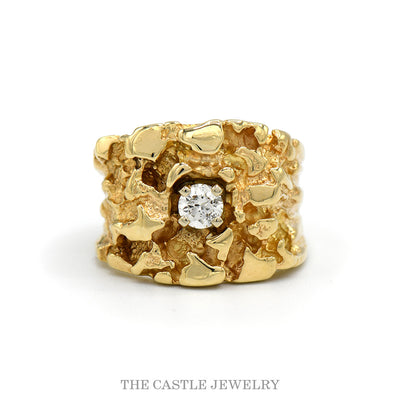Men's .25ct diamond solitaire wide nugget ring in 14k yellow gold — top view