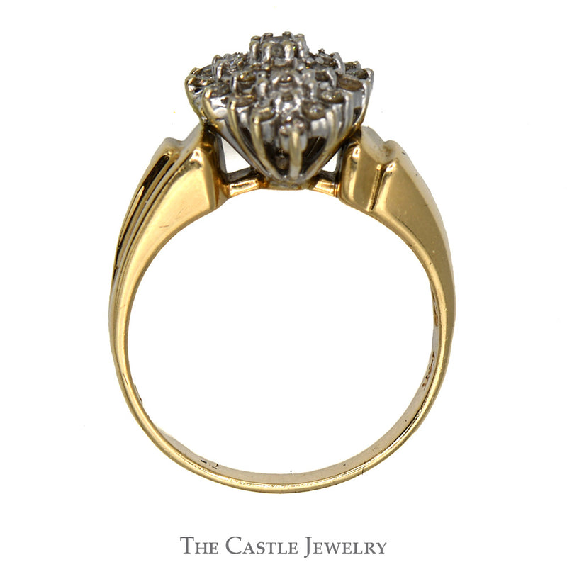 Marquise Shaped 1/2cttw Diamond Cluster Ring in 14k Yellow Gold Ridged Mounting