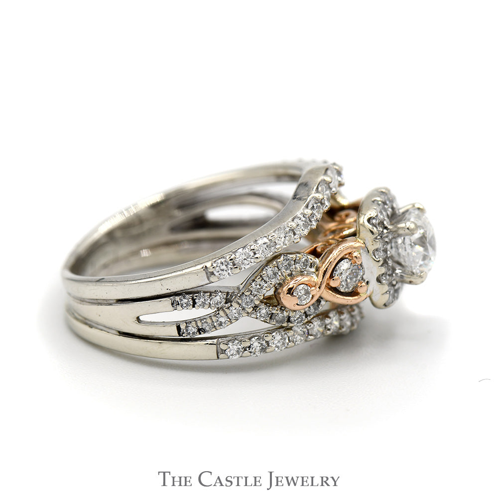 1.5cttw Diamond Solitaire with Halo, Accents and Soldered Matching Insert in Two Tone 14k White and Rose Gold