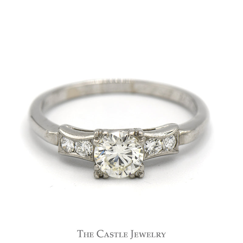 Vintage Round Transitional Cut Diamond Engagement Ring with Diamond Accents in Platinum