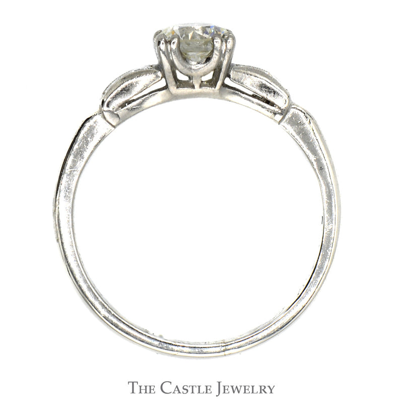 Vintage Round Transitional Cut Diamond Engagement Ring with Diamond Accents in Platinum