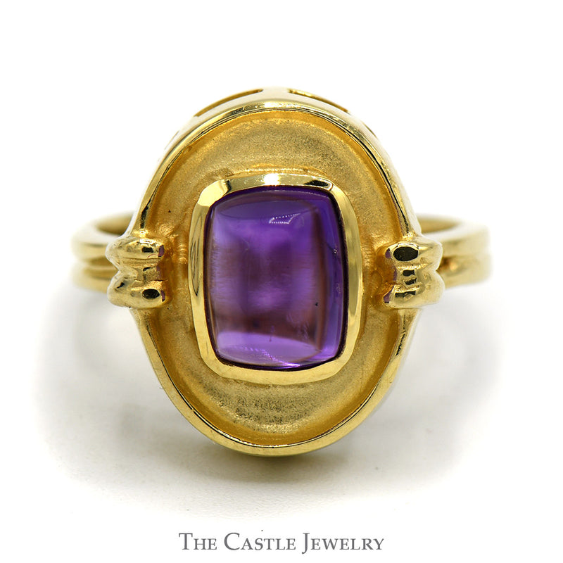 Rectangular Cabochon Amethyst Ring in 14k Yellow Gold Oval Setting
