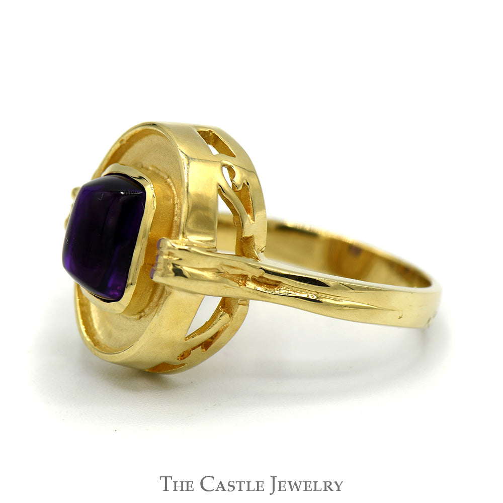 Rectangular Cabochon Amethyst Ring in 14K Yellow Gold Oval Setting