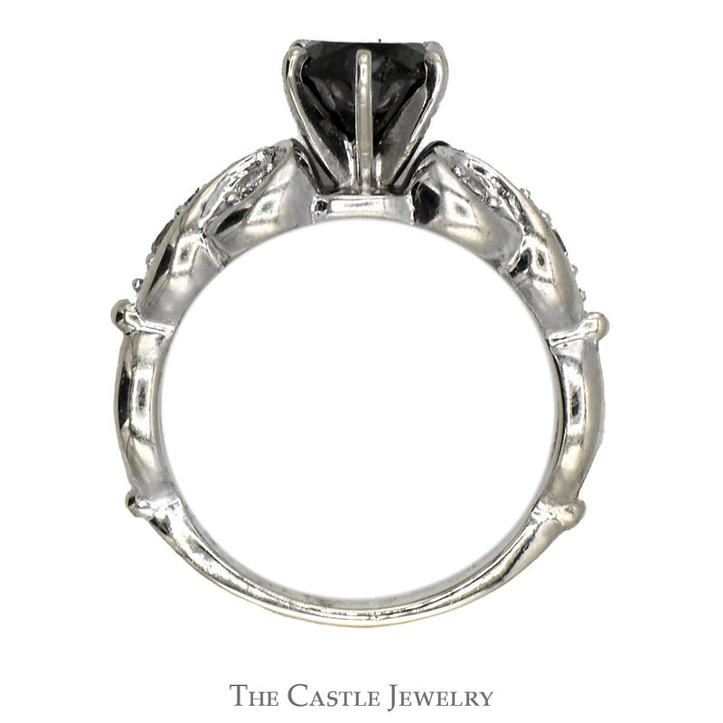 Black Diamond Solitaire Engagement Ring with Round Diamond Accents in 10k White Gold Twisted Mounting
