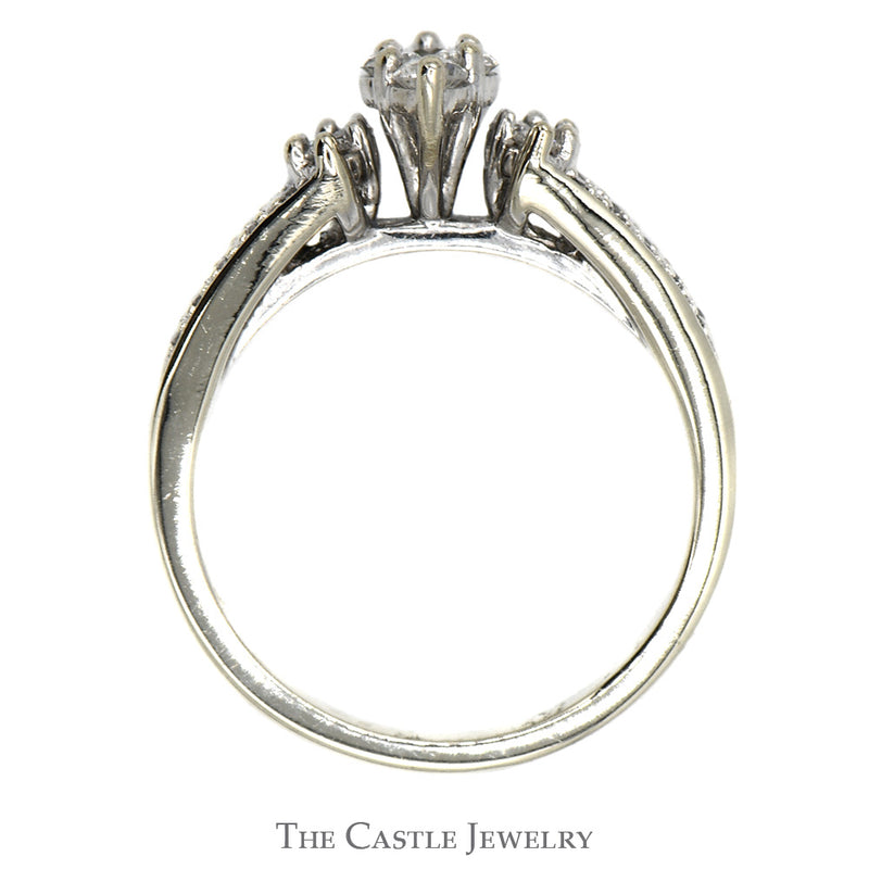 Marquise Shaped Triple Diamond Cluster Ring with Diamond Accented Split Shank Sides in 10k White Gold