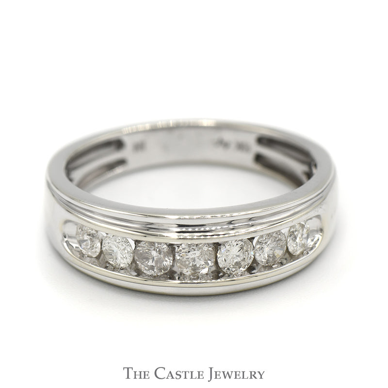 7 Nick Set Round Diamond Wedding Band in 10k White Gold
