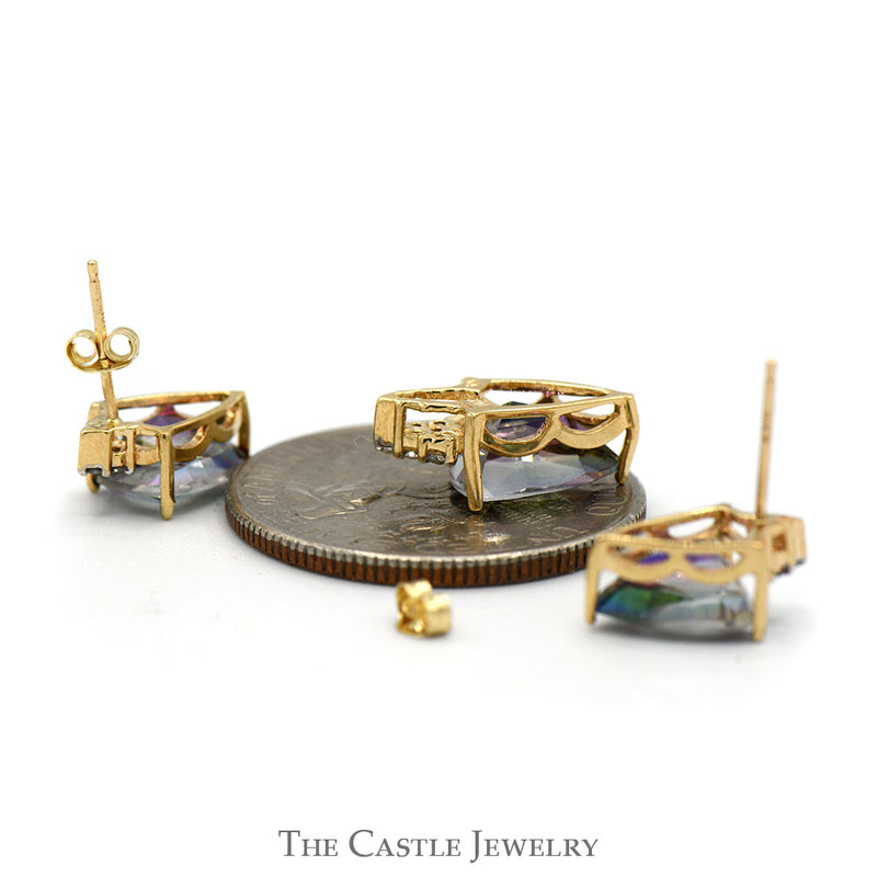 Trillion Cut Mystic Topaz with Diamond Accents Earrings and Pendant Set in 10k Yellow Gold