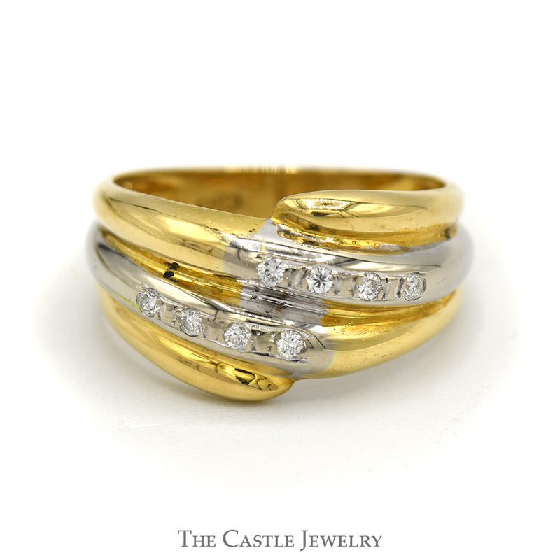 Vintage 18K Gold Wide Diamond Band with White Gold Overlay