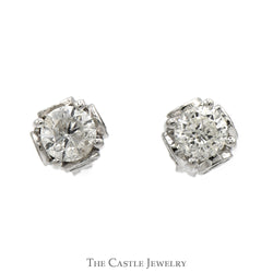 .85cttw Round Diamond Stud Earrings With Butterfly Pushbacks in 10k White Gold